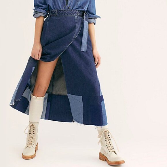 NWT Free People Wild is the Wind Denim Wrap Maxi Skirt Size XS - Picture 1 of 7